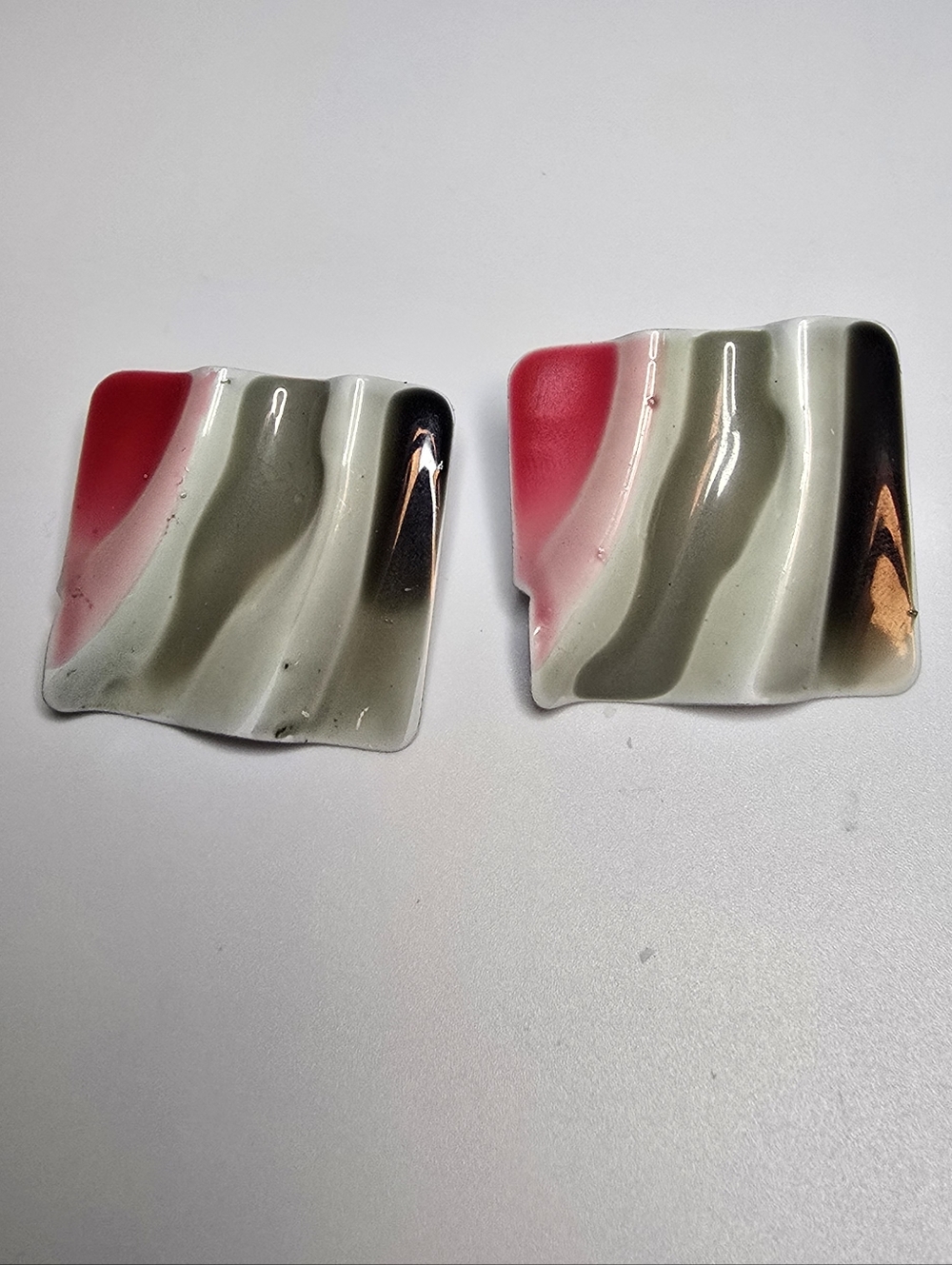 Wavy Stripe Earrings in Pink, Gray and Black